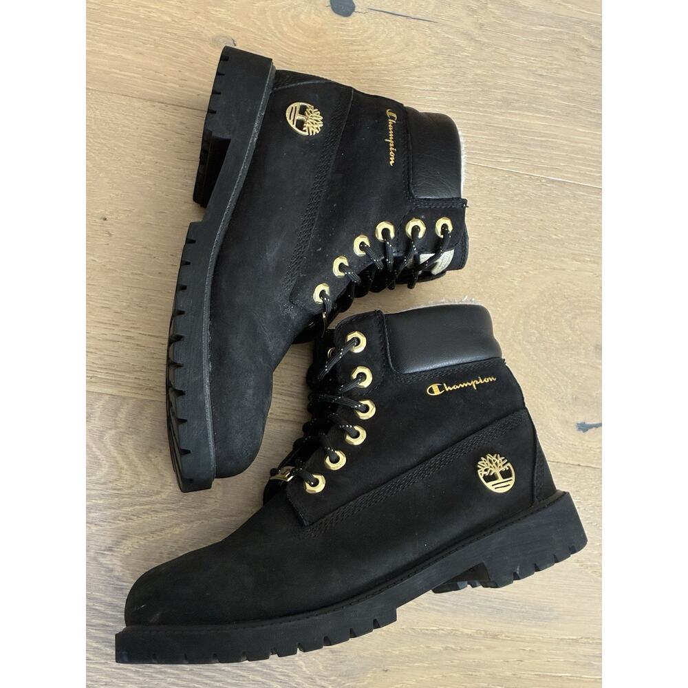 Timberland X Champion 6” Shearling Black Size 5 Collaboration Velvet 9 Nubuck